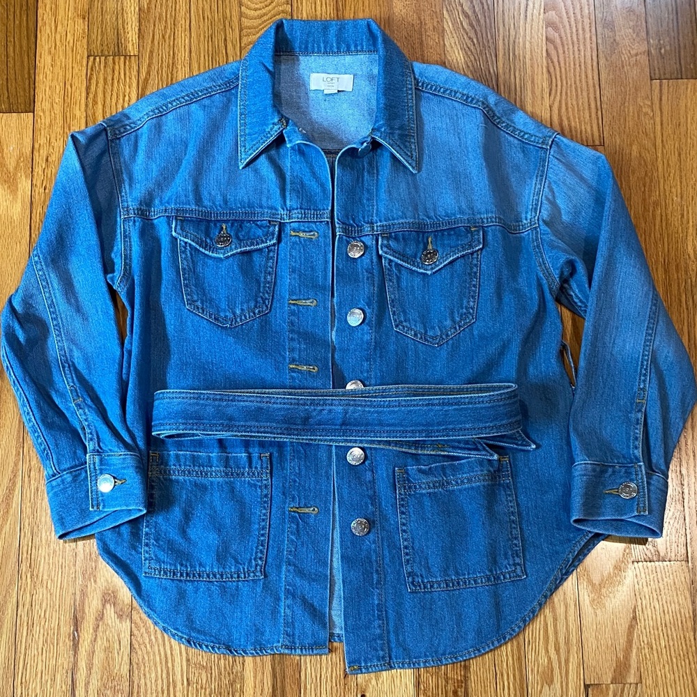 Denim Shacket with Tie Waist